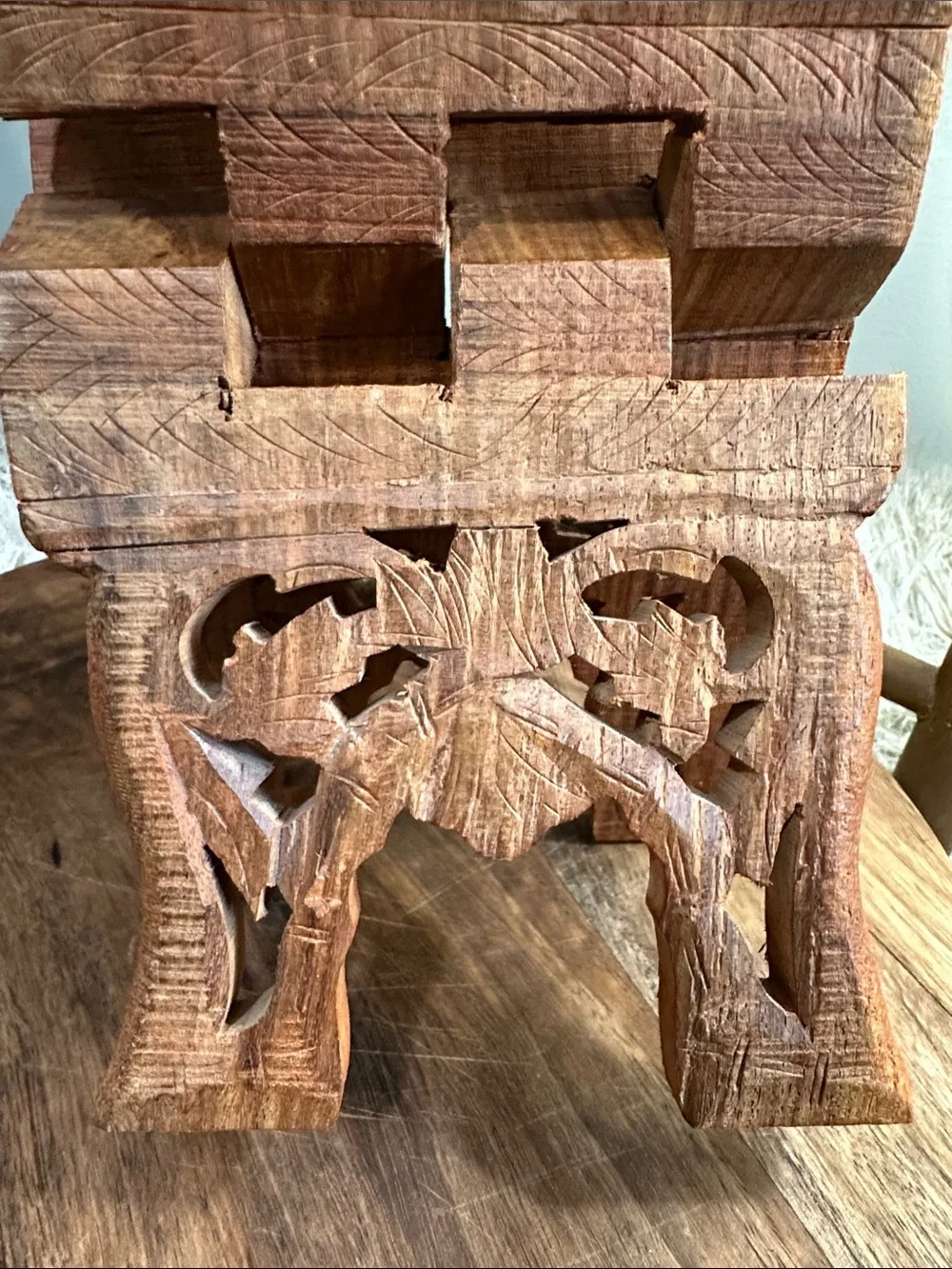 Carved Wooden Small Folding Book Stand Boho